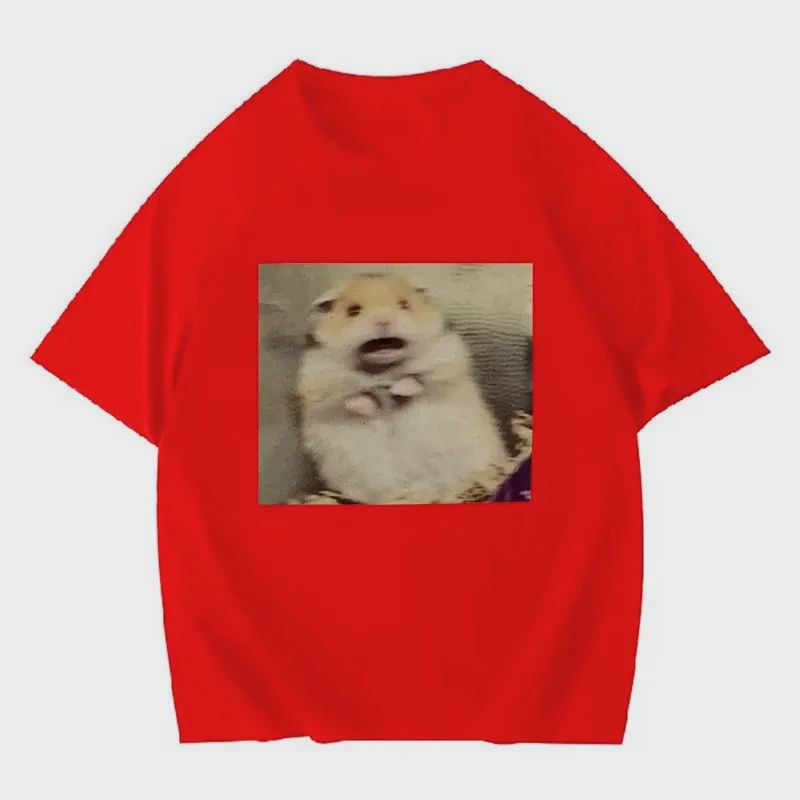 مضحك خائفة الهامستر ميمي الجرافيك تي شيرت مطبوع المرأة جولة الرقبة أزياء قصيرة الأكمام تي شيرت الرجعية الصيف الملابس