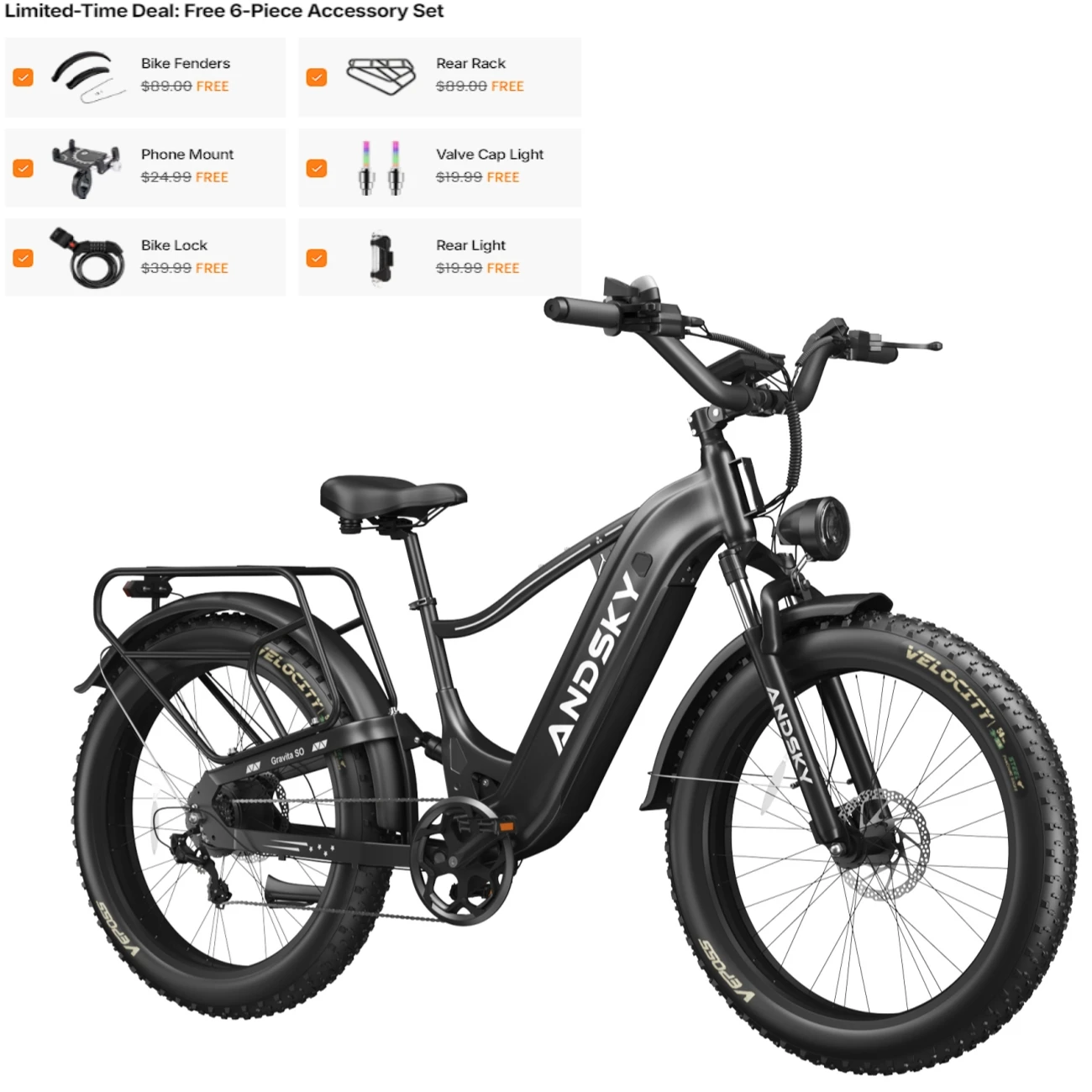 ANDSKY Gravita SO Electric Bike for Adults 1300W 7-Speed Gears 26"x4" All-Terrain Fat Tires Full Suspension E-bikes 32MPH 80Miles Long Range 48V 20Ah Removable Battery Hydraulic Brakes City Commuter Electric Bicycle image 5