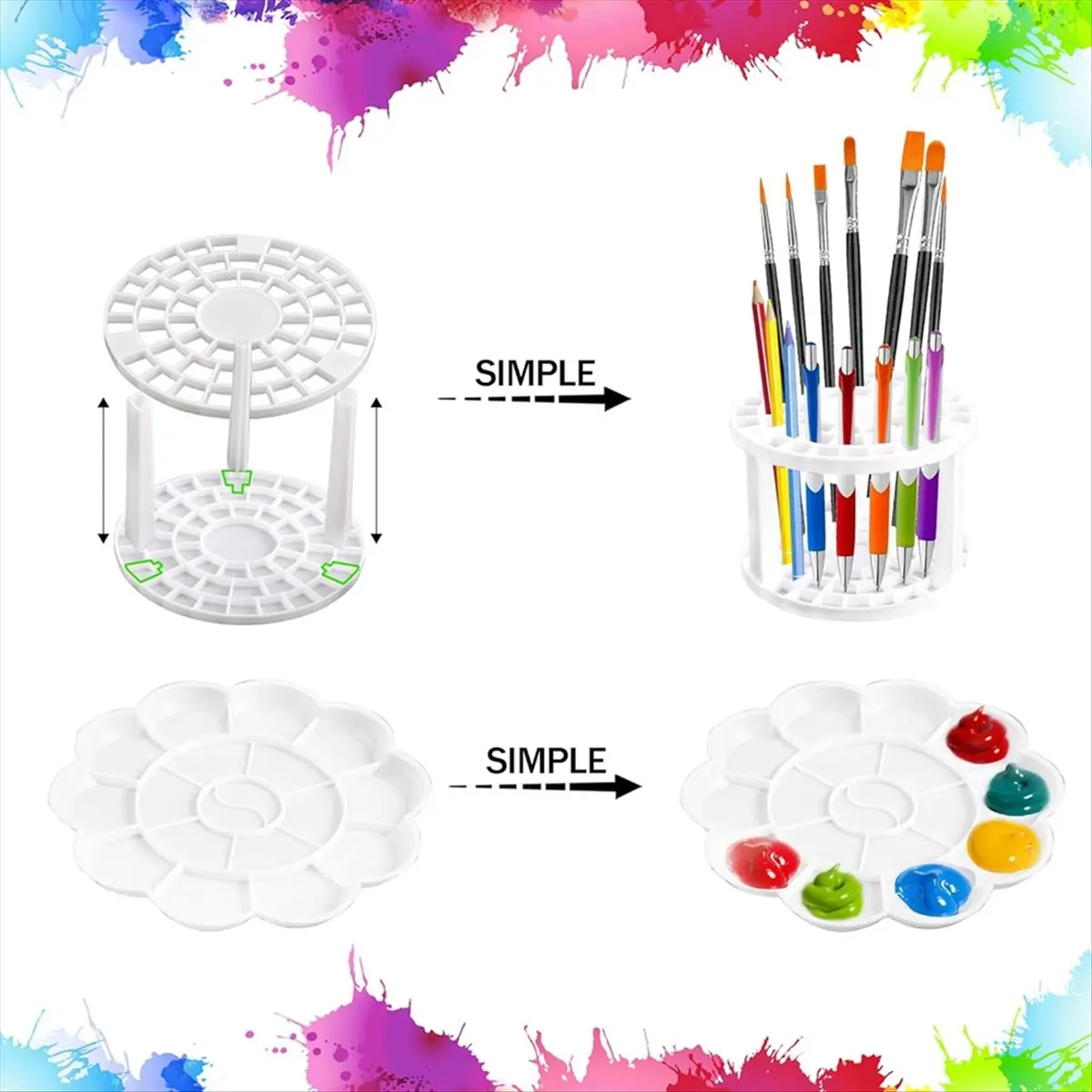 T32C New 2 Pack Clear Paint Storage Box with Brush Holder and Mixing Palette, 7-Layer Craft Paint Storage Rack, Artist Supplies