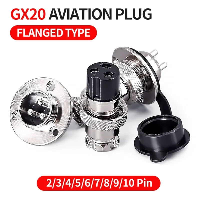 

10Sets GX20 Flange Butting Type Aviation Plug &Socket 2/3/4/5/6/7/8/9/10 Pin Male&Femal Connectors Coppe