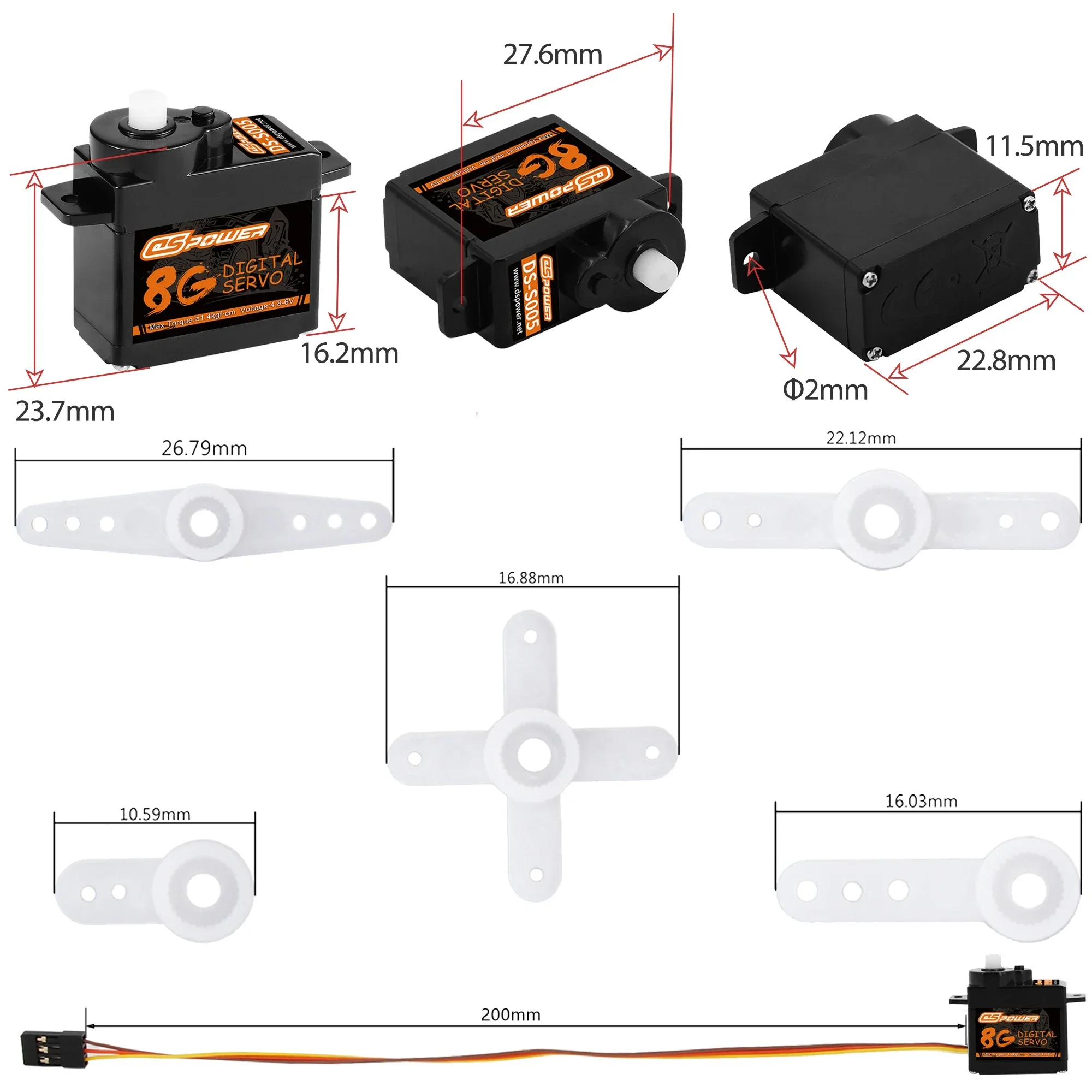 DSpower 8g Plastic Gear Waterproof Micro Servo Coreless Motor Digital Servo for RC Racing Car Airplane Helicopter Robot Wltoys