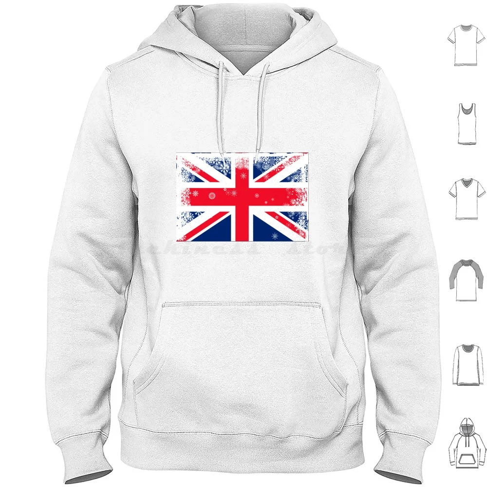 British Jack Flag With Snowflakes Grunge Hoodie Cotton Long Sleeve British Jack England Flag Snowflake Snow Winter Grunge