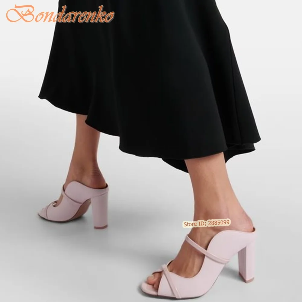 Paski Peep Toe Sandały Chunky High Heels Solid Slip On Hollow Women New Shoes Summer Party Designer Sandały Moda Duży Rozmiar