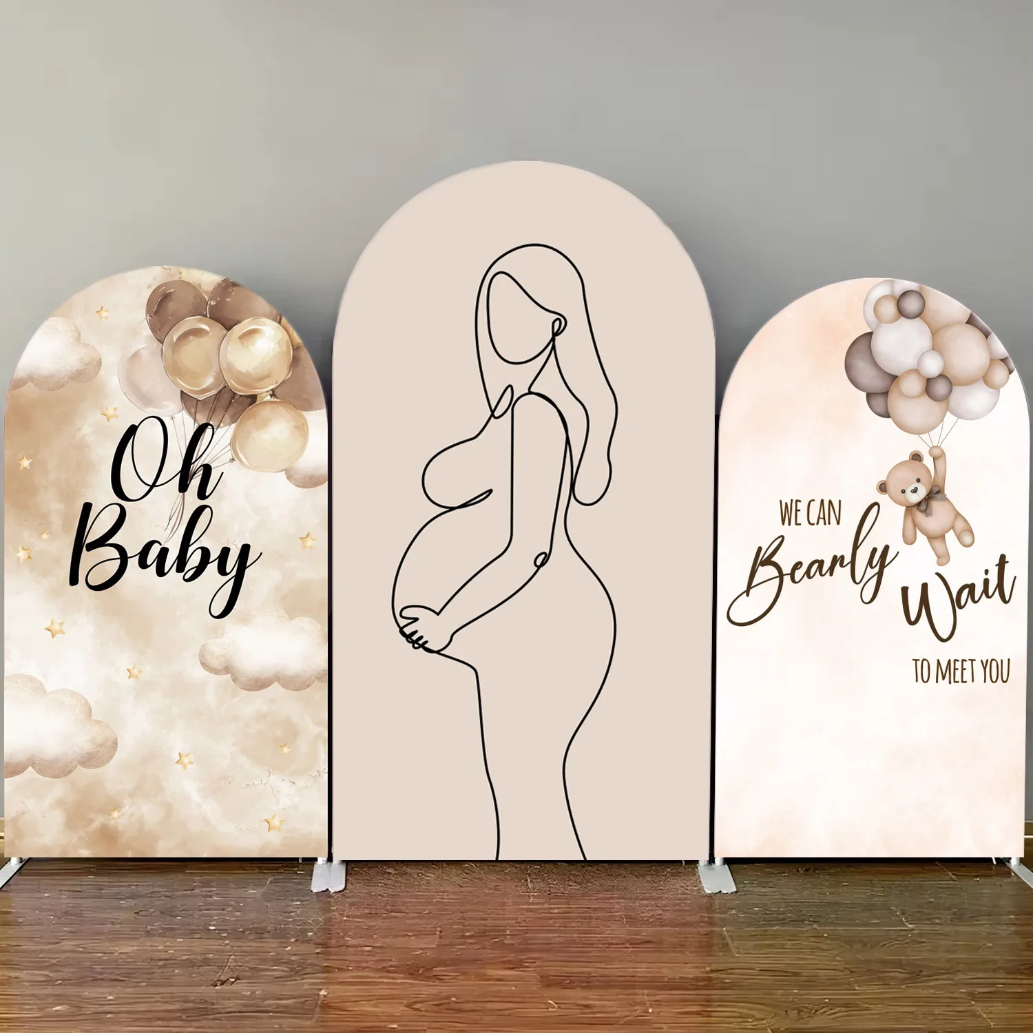 

Oh Baby Baby Shower Party Decor Arch Backdrop Cover Pregnant Woman Portrait Elastic Fabric Arched Background Photo Studio