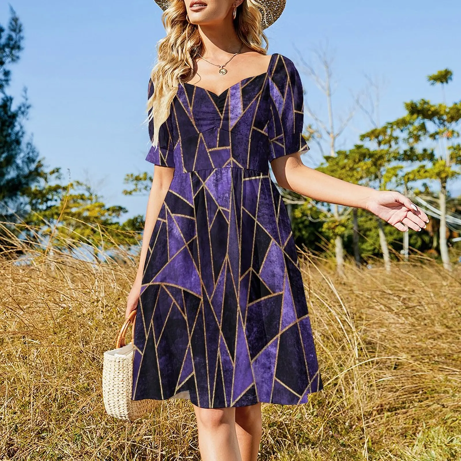 Shattered Amethyst Short Sleeved Dress evening dress summer dresses Clothing female cute dress