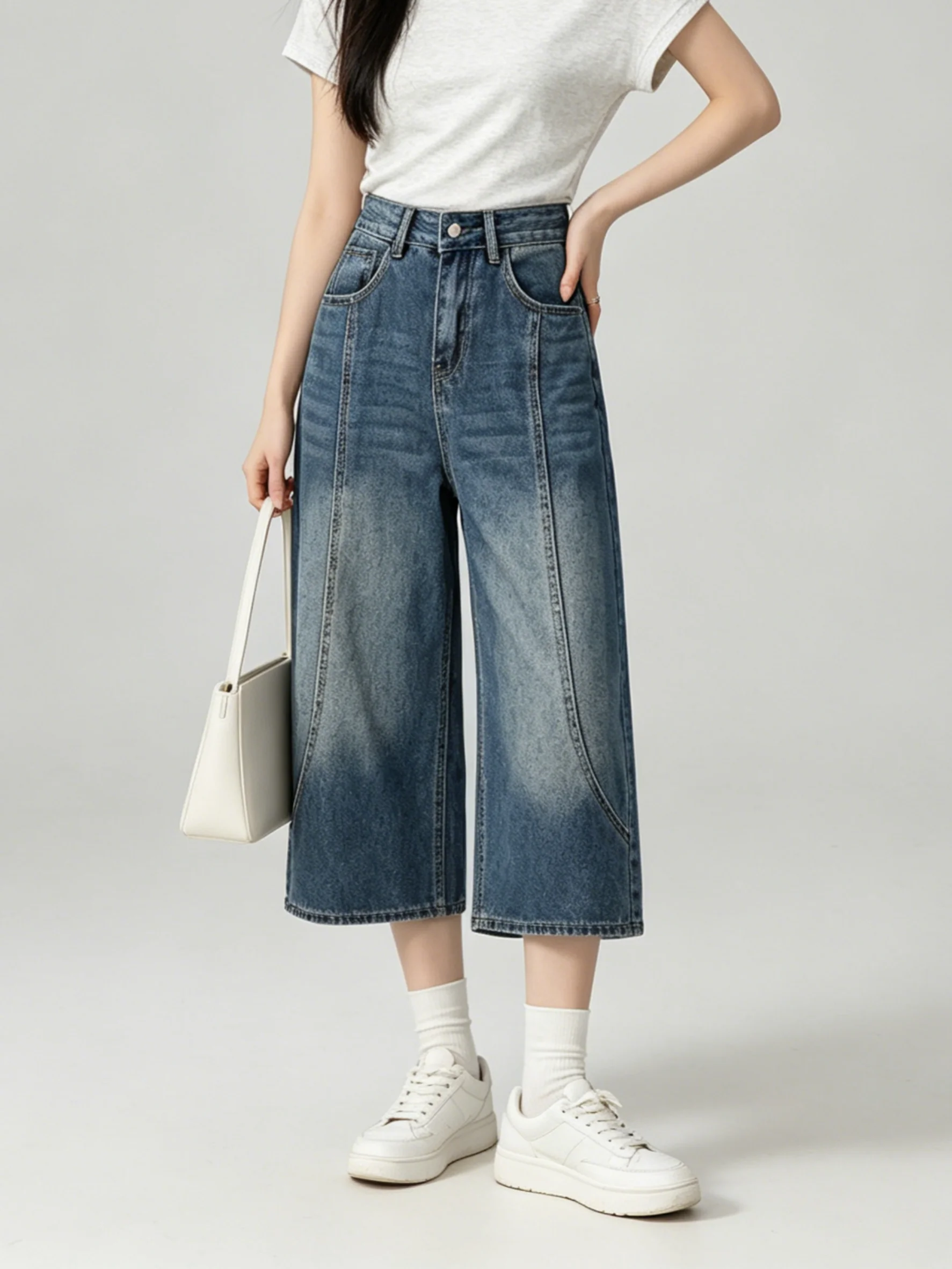 Low Waist Wide Leg Jeans Korean Style Commute Skin Friendly Summer Loose Slimming Eighteen Pants Deep Color Atmosphere