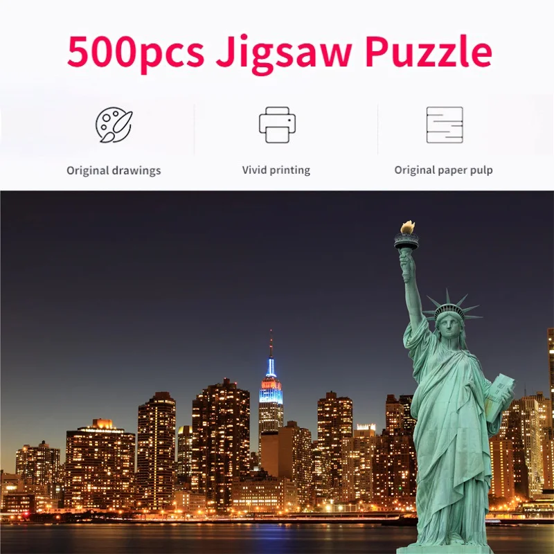 

500 Pieces Jigsaw Puzzle for Adults Painting Statue of Liberty Paper Puzzles Home Decor Wall Display Halloween Christmas Gift