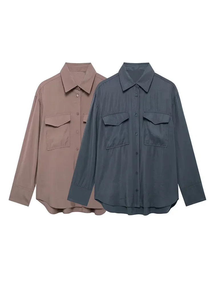 

Willshela женская мода с карманами однотонная однобортная блузка винтажная с лацканами и длинными рукавами женская шикарная женская одежда