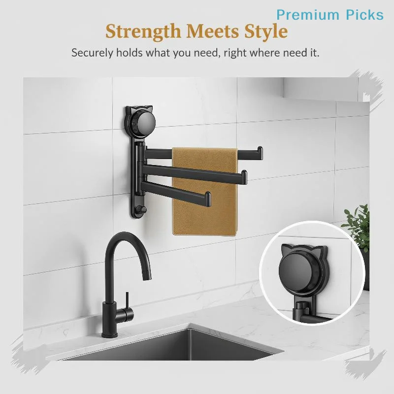 portableRotating Towel Rack Space Saving Vacuum Suction Adhesive PP Wall Mount for Small Bathroom Kitchen Shower Storage