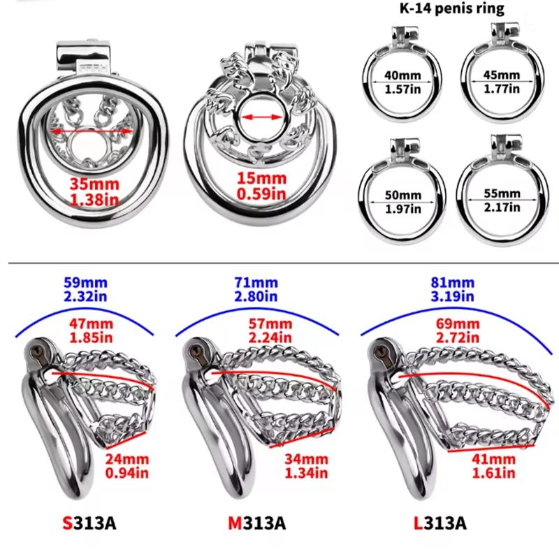 الرجال سلسلة معدنية العفة قفص ضبط النفس مكافحة الهروب خفيفة الوزن تنفس القضيب قفل سيسي مجرى البول العفة الجنس لعب للرجال #2