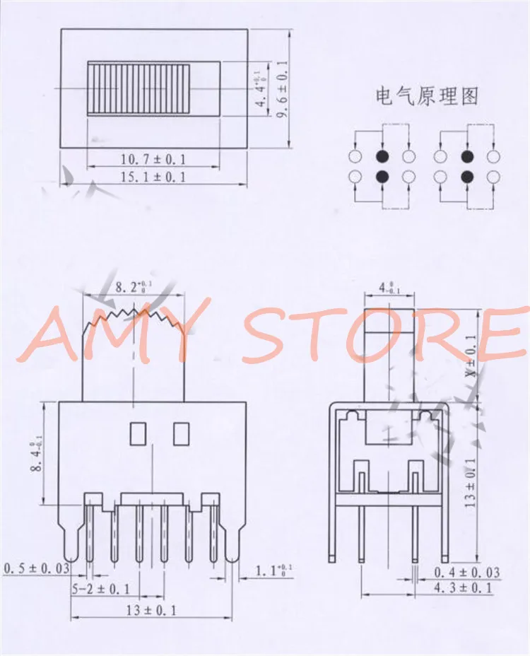 5pcs SS-42D01 G9 4P2T Toggle Slide DIP Switch 2 Positions 12 Pins Vertical Insert with 4 Fixed feet without Ears