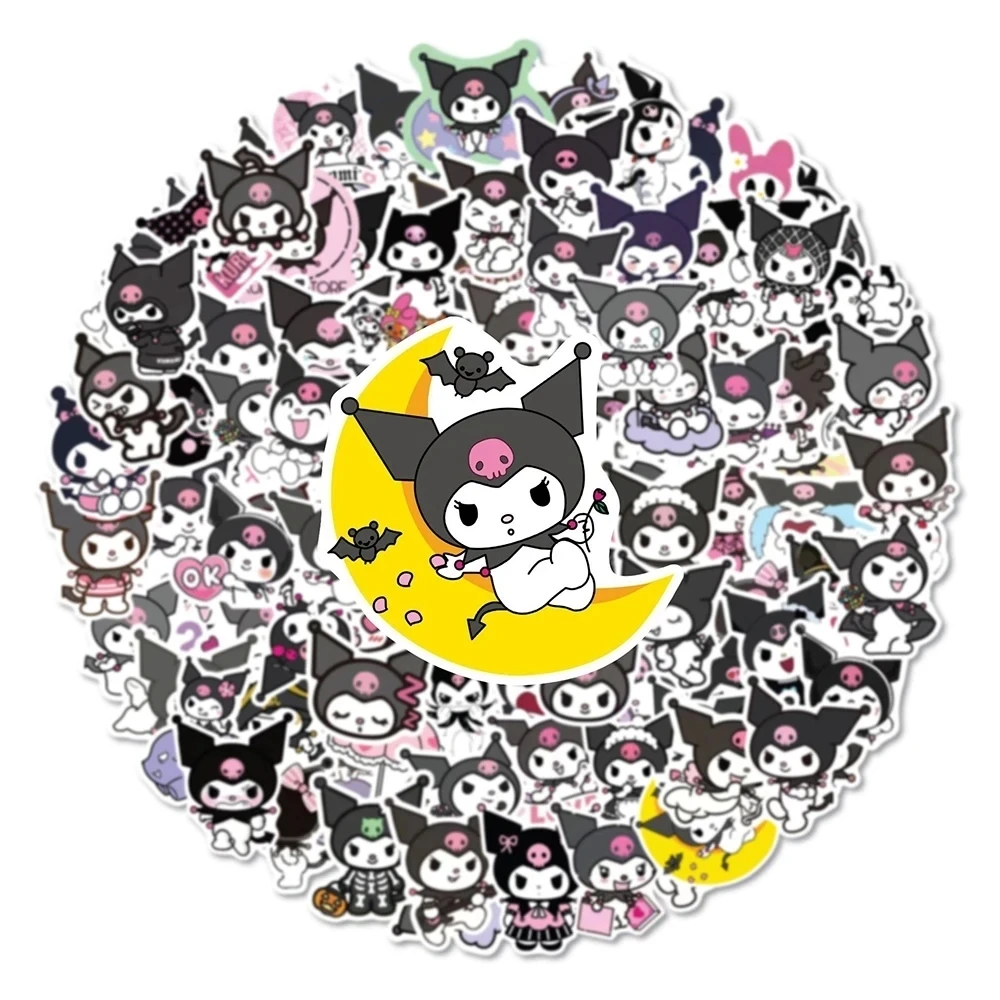 Cute Sanrio Cartoon Kuromi Adesivos, Decoração DIY, À prova d'água, Scrapbook, Laptop, Telefone, Decalques de skate, Brinquedos infantis, 10 pcs, 30 pcs, 50 pcs, 100pcs