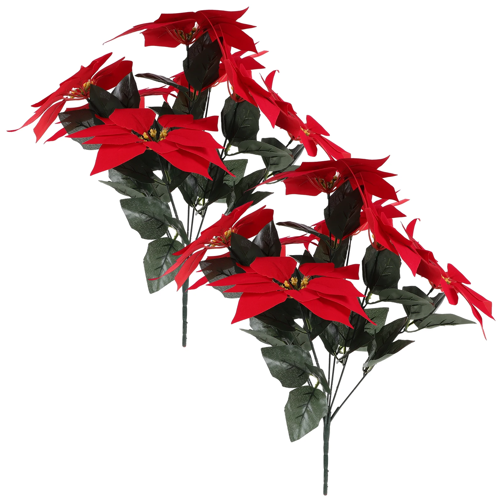 

2 Pcs Artificial Poinsettia Plants Faux Flowers Decorative Potted Plant 7 Heads 21 Leaves Decor Flowers Bouquets Centerpieces