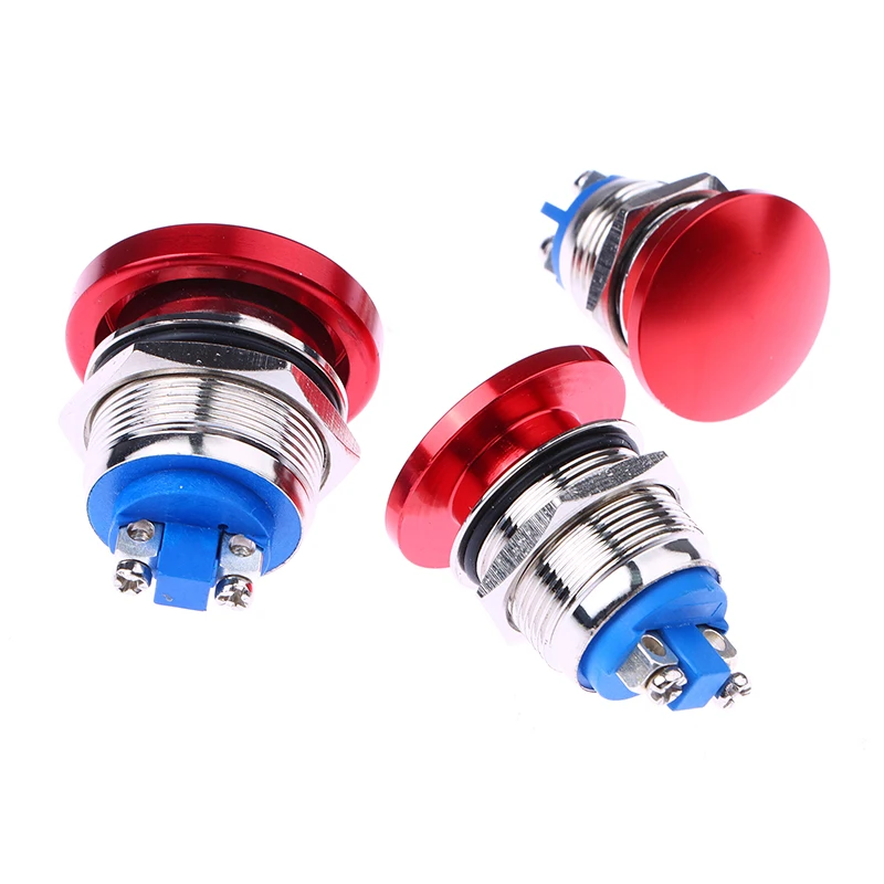 1PC Waterproof IP65 SPST (ON)-Off 1NO 3A 250V With Screw Terminal 16/19/22MM Momentary Metal Mushroom Head Push Button Switch