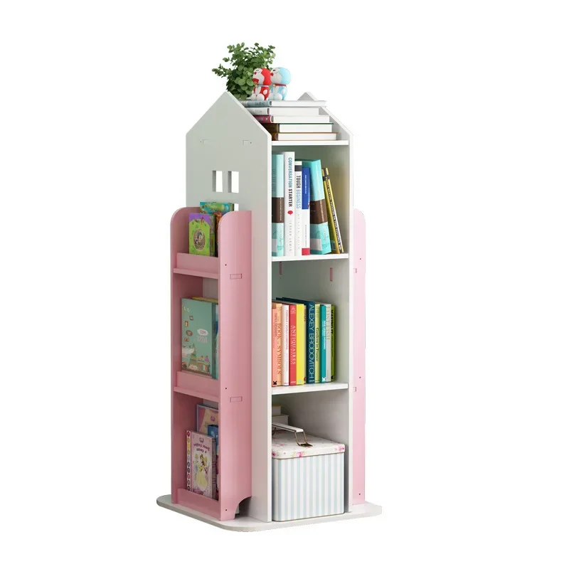 Simple children's rotating bookshelf picture book rack household floor student shelf bookcase toy storage rack two-in-one