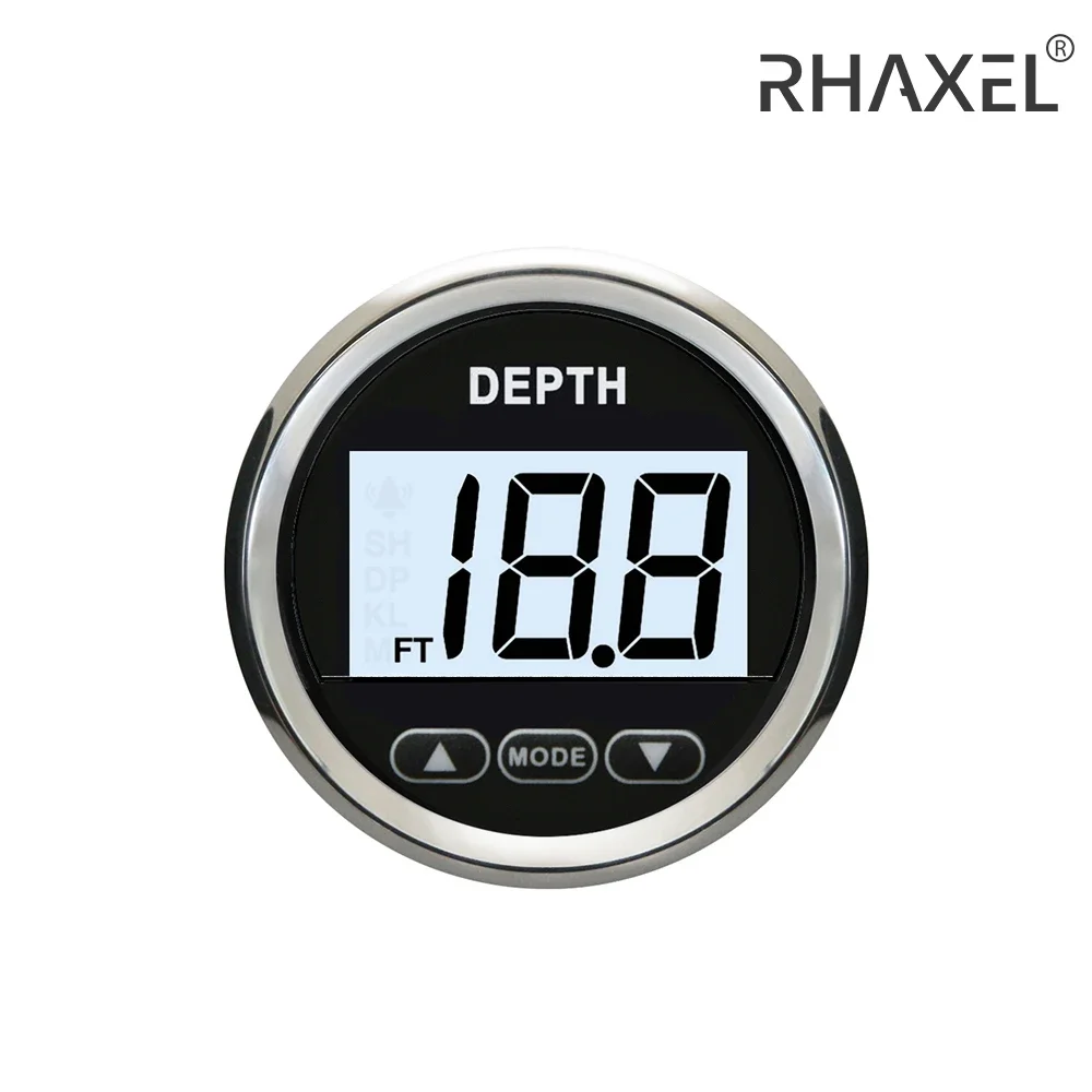

RHAXEL Universal 52mm (2'') Digital Depth Gauge Indicator with Transducer White Backlight for Yachts Fishing Boats Sailboat