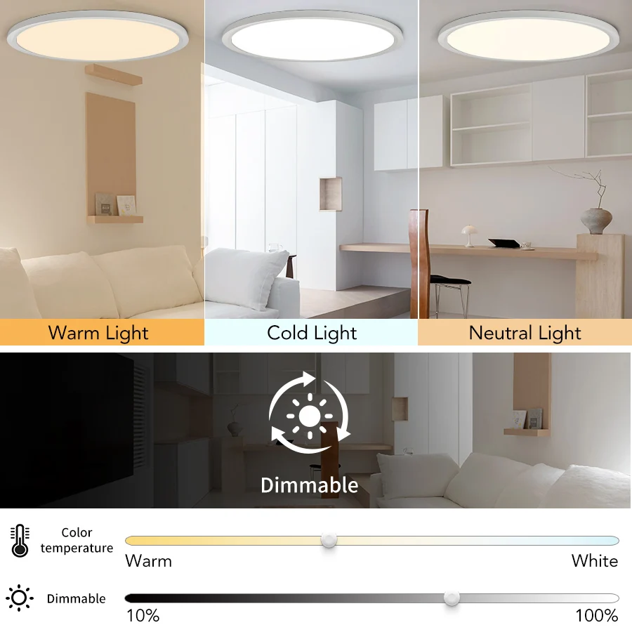 Smart Ceiling Lights 0.94 Inch Remote APP Control Ultra Thin Dimmable Modern Round LED Ceiling Lamp Bedroom Dining Room Kitchen