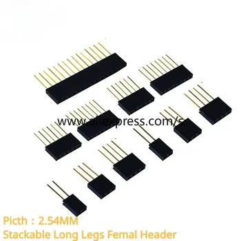 Pernas longas Cabeçalho Feminino Empilhável, Escudo Arduino, Escudo Empilhável, 11mm, 2.54mm, 1X2 3 4 6 8 10 15 Pin, 10Pcs