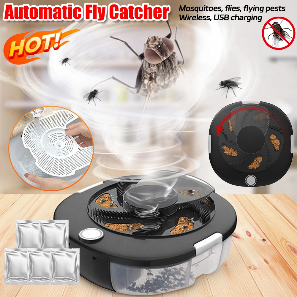 Safety Pest Catcher USB Rechargeable Automatic Pest Catcher Household Home Kitchen Flytrap Quiet Removable Insect Pest Catcher
