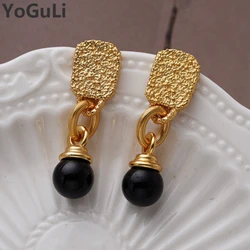 Retro Jewelry 925 Silver Needle Metal Gold Color Earrings 2023 Trend New High Quality Brass Black Ball Earrings Fro Women Female