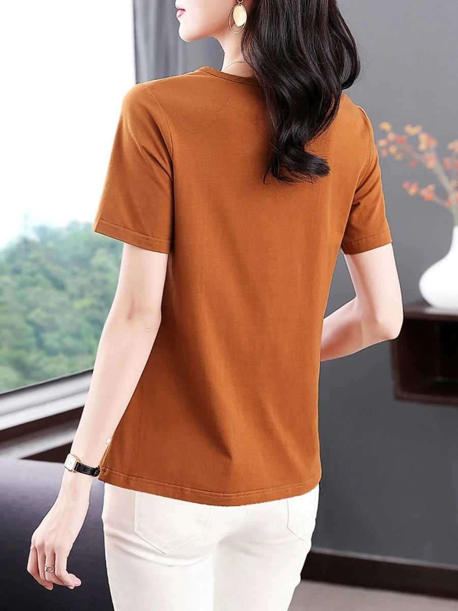 5XL Women Summer Spring cotton Blouses Shirts Lady Fashion Casual Short Sleeve O-Neck Solid Color T-shirt Blusas Tops MM2069