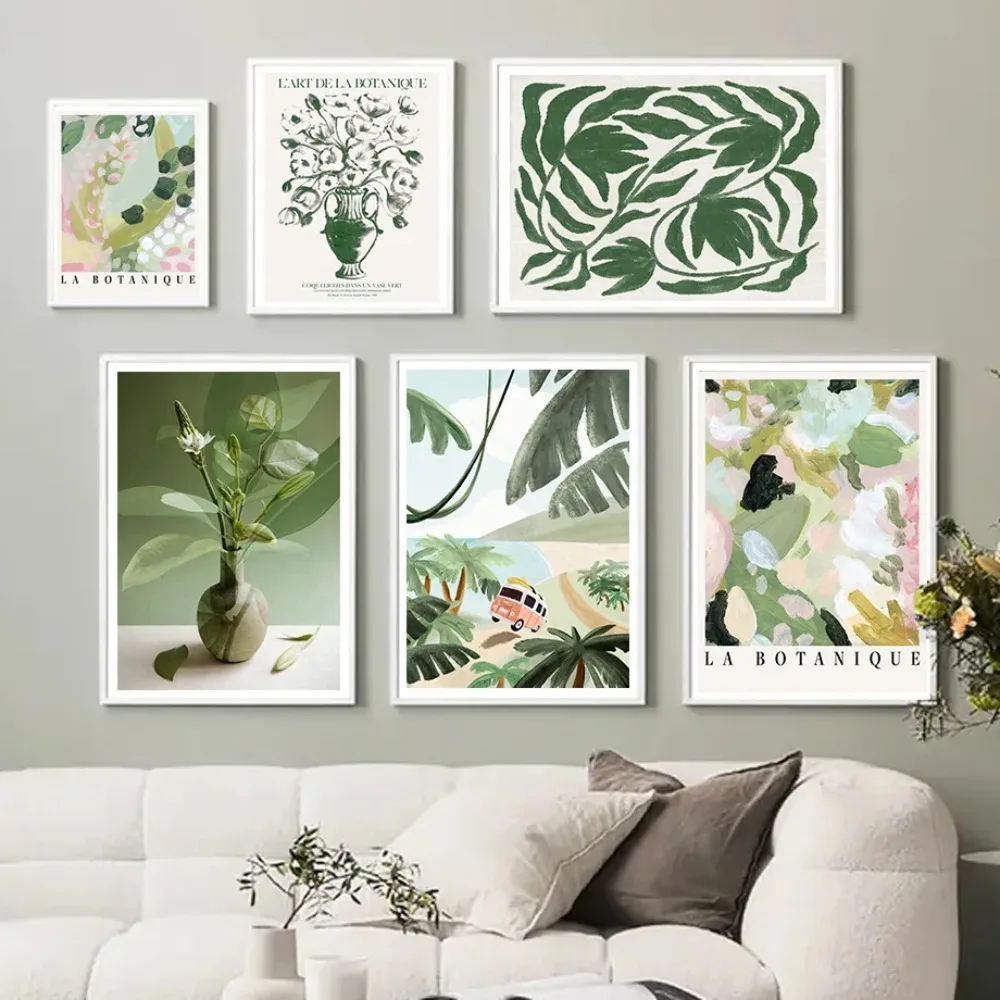 

Холст-постер с абстрактным пейзажем: Богемное море, автомобиль, листья, растения. Картина для декора гостиной.