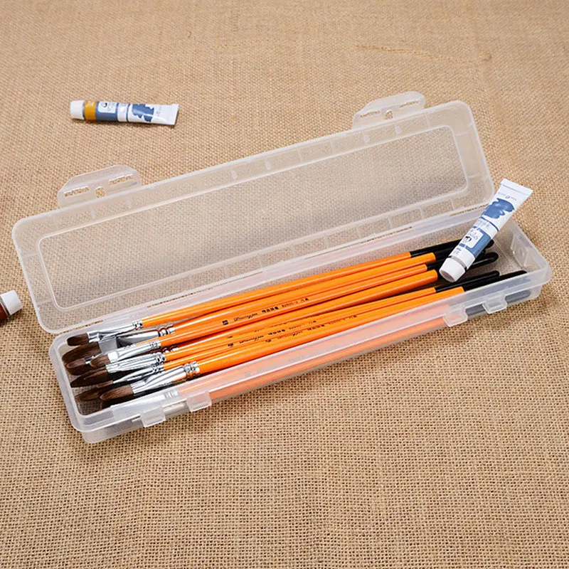 Transparent Brush Painting Pencils Storage Box Watercolor Pen Container Drawing Tools Bin Sturdy Plastic Stationery Storage Box