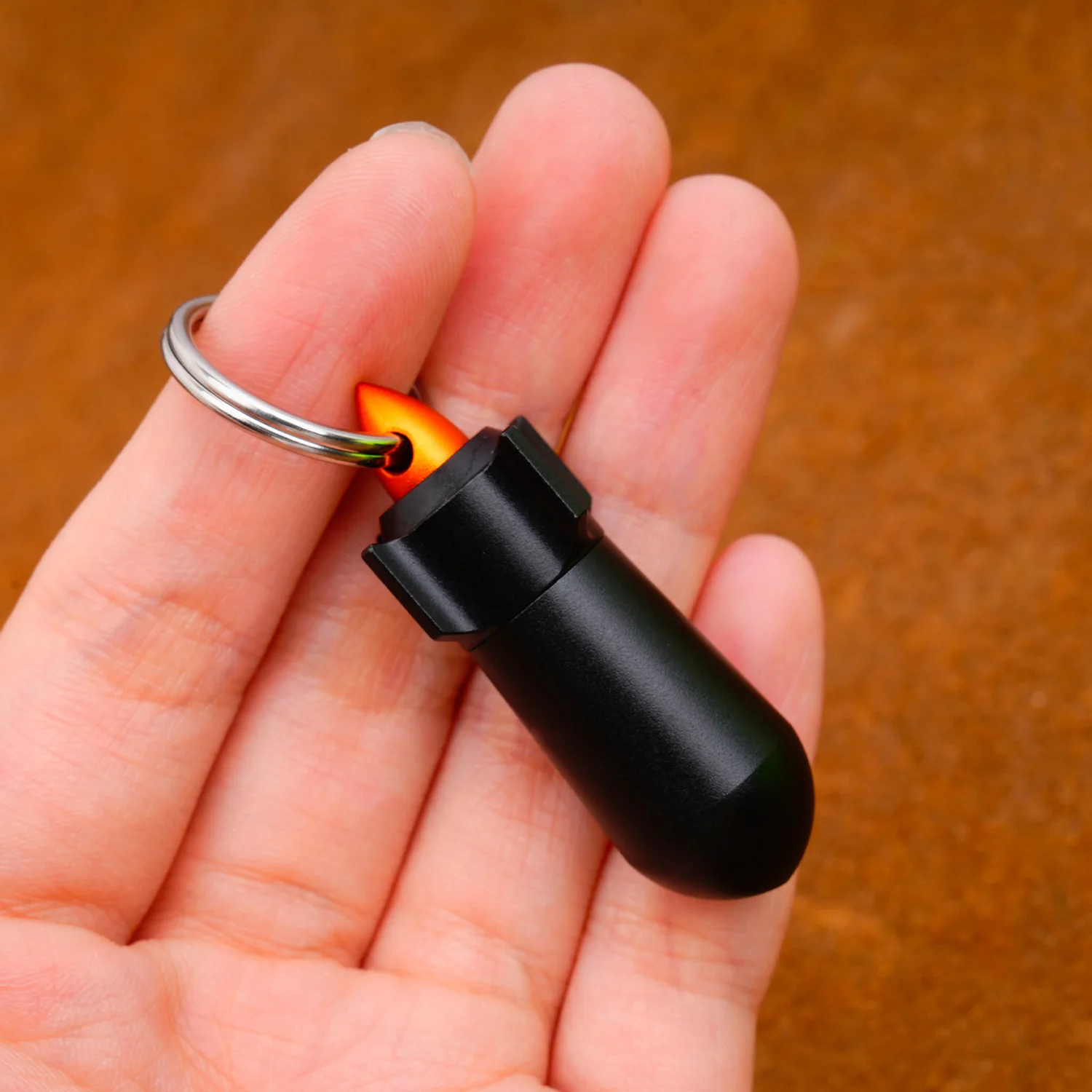 

TIGLE Mini Aluminum Bottle Black 1.77in Storage Pill Bottle Outdoor Keychain Pendant Tool EDC With Stainless Steel Key Ring