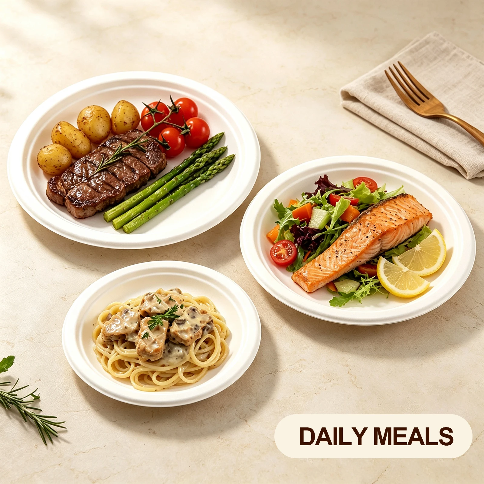 Biodegradable Disposable Bowls, Heavy‑Duty Compostable Sugarcane Bagasse Bowls for Party, Picnic, Takeaway