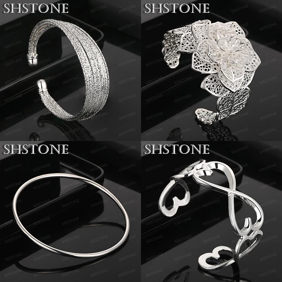 

Luxury Jewelry 925 Sterling Silver Hollow Flower Butterfly Multi-line Round Bangles Christmas Party Trendy Fine Gift Accessories