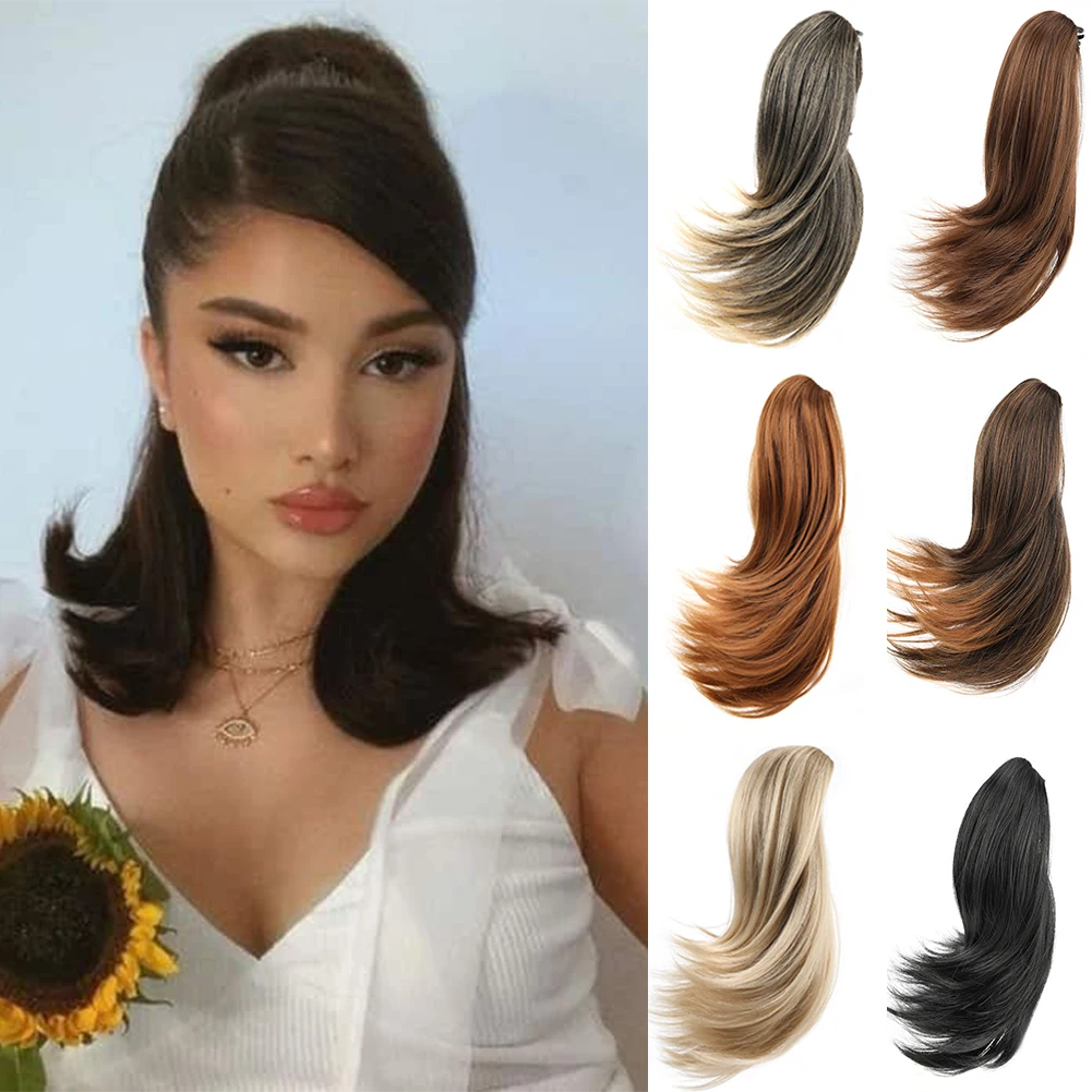 

Claw Clip in Hairpiece Short Ponytail Extension Wavy Ponytail Hair Extensions High Quality Synthetic Short Pony Tail for Women