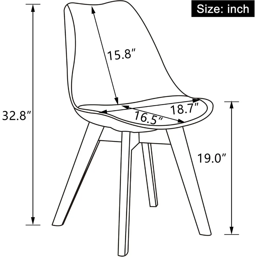미드 센추리 모던 다이닝 체어, 부드러운 패딩과 나무 다리가 있는 쉘 라운지 플라스틱 사이드 체어, 다이닝룸 및 거실용
