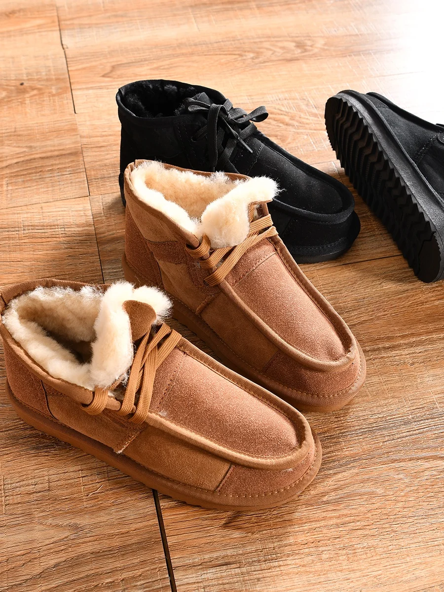

Thickened Winter Snow Boots Men's Casual round Toe Short Tube Rubber Outsole Wool Cashmere Blend Inner Leather Upgrade...