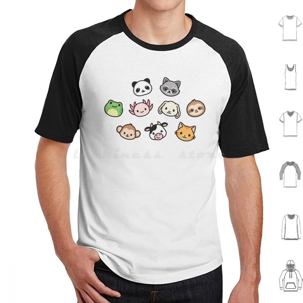 Animal Cookies Sticker Pack T Shirt Cotton Men Women DIY Print Littlemandyart Panda Axolotl Salamander Sloth Cow Farm Cat Kitty