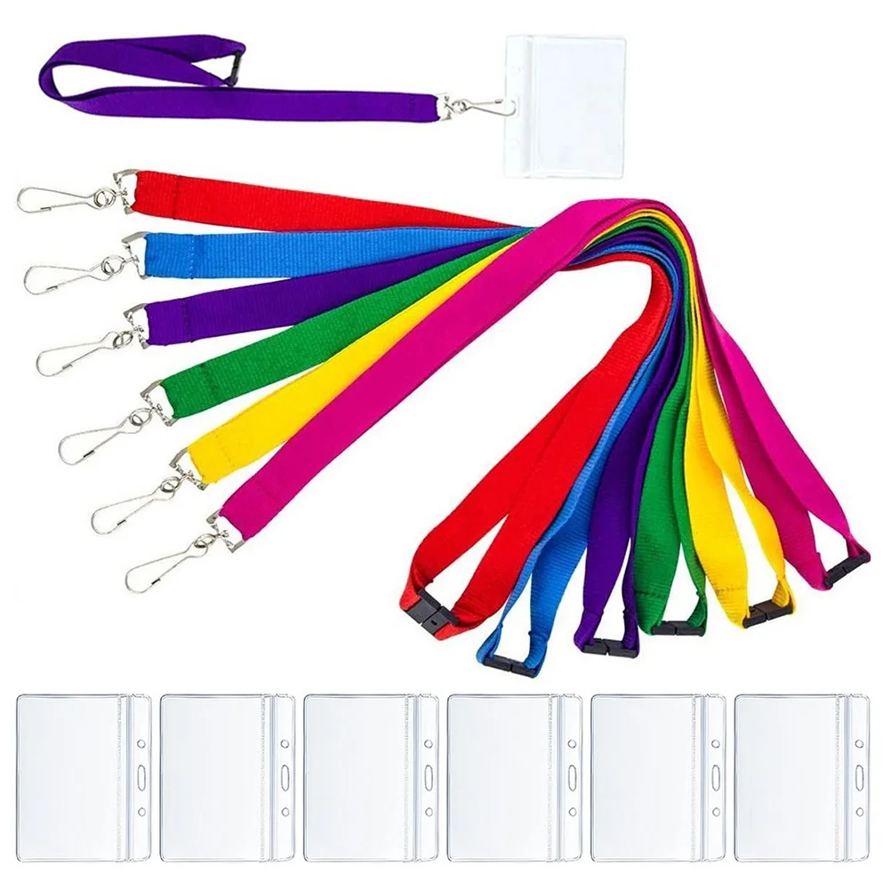 

7pcs Id Card Holders Clear Badge Sleeve Lanyard Compatible Id Cards Credit School Bus Office Library Cards Protective Abs Cotton