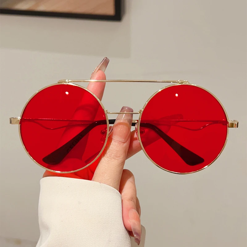 KAMMPT Vintage Round Sunglasses Men 2025 New in Fashion Double Bridge Mirror Shades Women Trendy Retro Brand Design Sun Glasses