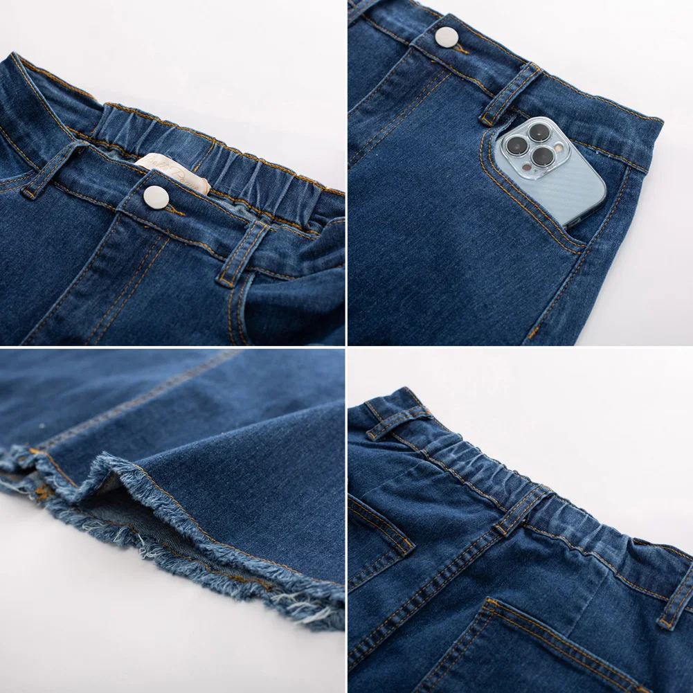 Bp Dames Gradiënt Rok Mode Vintage Multi-Pocket Jean Rok Elastische Hoge Taille Rauwe Zoom Midi A-Lijn Rok Ropa De Mujer