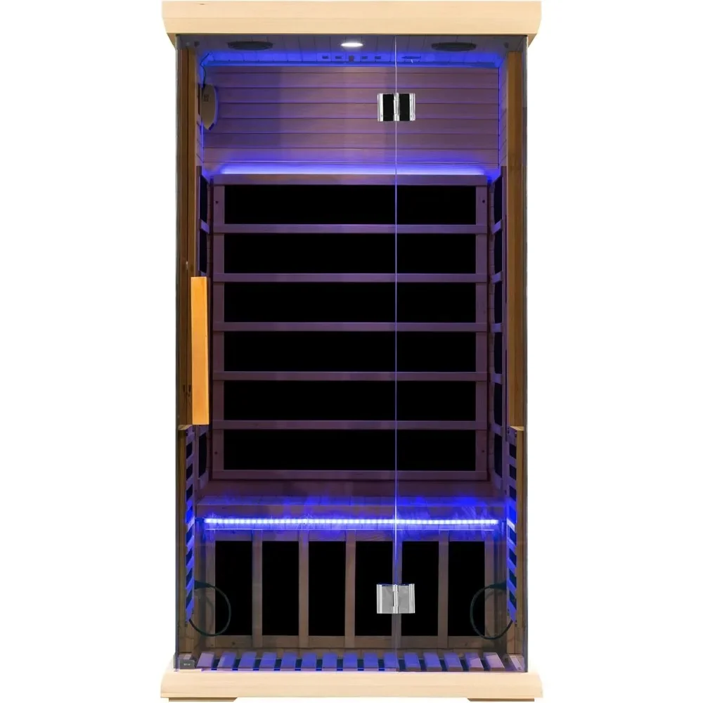 Infrared Sauna for Home Spa with Bluetooth Speakers, LED Lamp, LCD Control Panel, Tempered Glass Door, 7 Colors Lighting