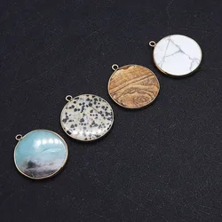 Round Natural Stone Pendant Aquamarine Black Onyx White Crystal Pendant Spiritual Lady Necklace Jewelry Making Lucky Charm