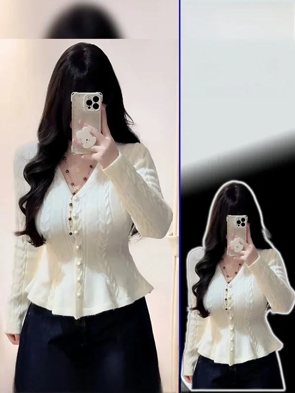 

Модный женский кардиган больших размеров с V-образным вырезом, жемчужными пуговицами, вязаный, с рукавами-колокол, приталенный, для прогулок