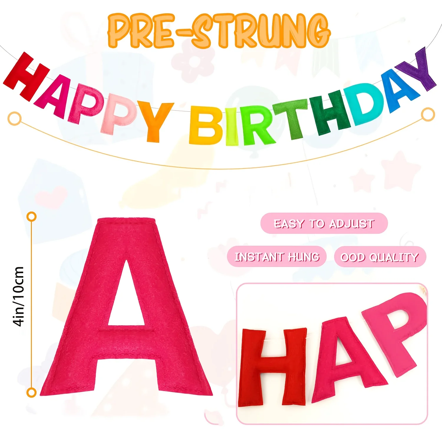 [لافتة عيد ميلاد ملونة] لافتة عيد ميلاد سعيد ملونة بألوان قوس قزح - إكليل من القماش مسبقًا