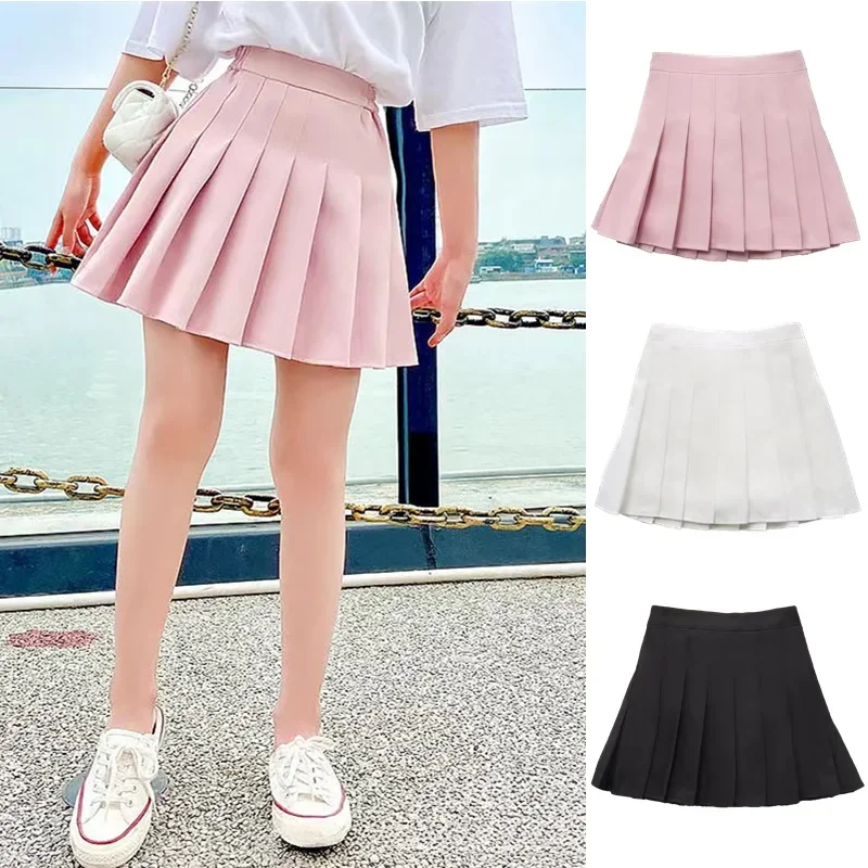 2024 School Girls A-Line Pleated Skirts Elastic High Waist School Uniform Skirt Korean Kids Casual Skirt Shorts 4-10 Years