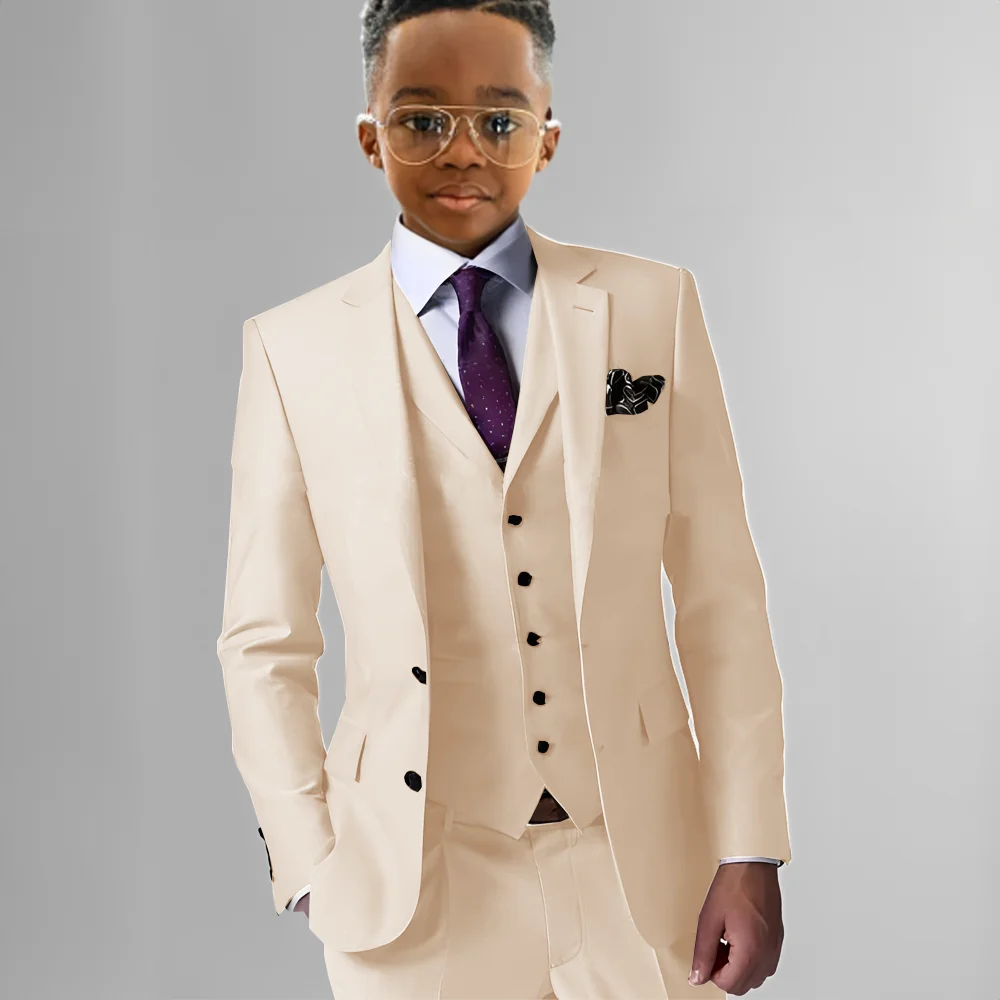 

Костюм цвета хаки для мальчика, смокинги с лацканами, свадебные костюмы для мальчика, жених (куртка + брюки + жилет + галстук), комплект из 3 предметов