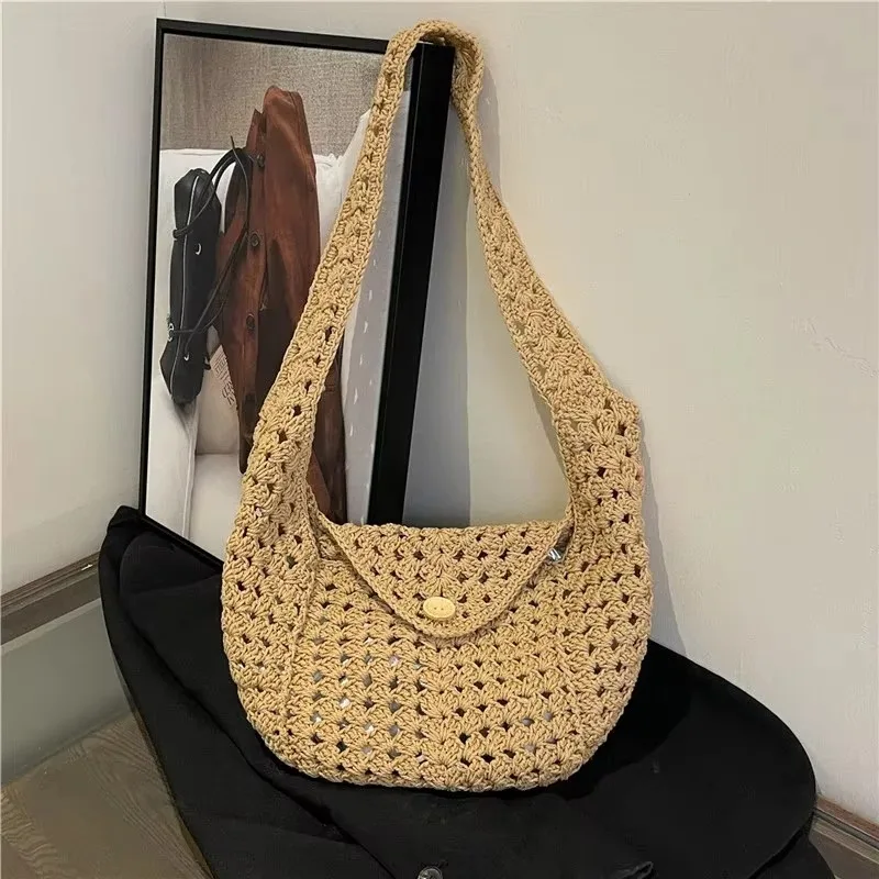 

Solid Color Simple Shoulder Bags Large Capacity Hollow Design High Quality 2025 Spring New Versatile Women's Crossbody Bags