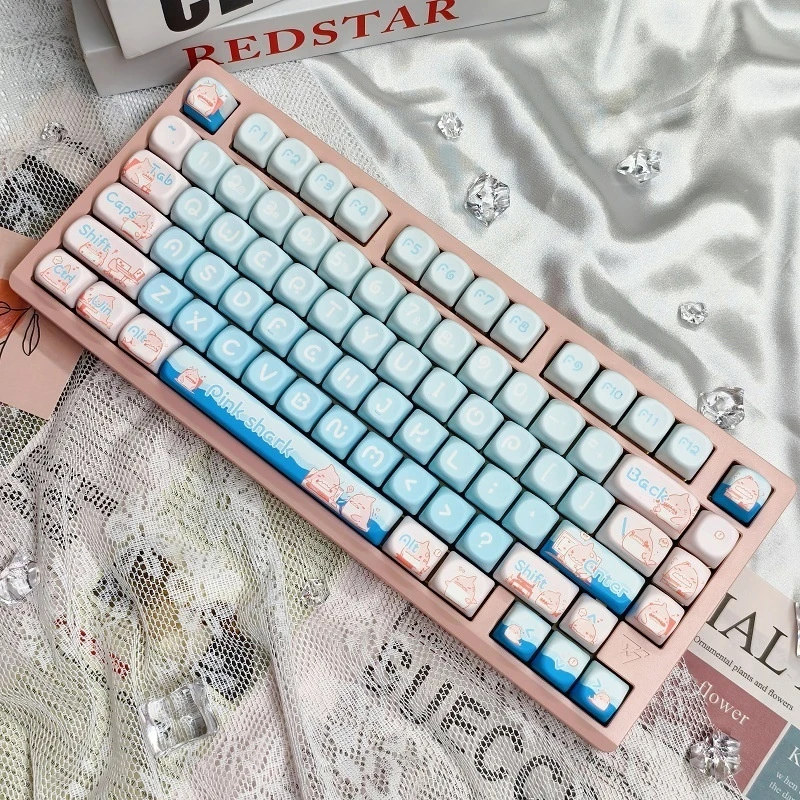 New Pink Shark Highly Customized Keycap Cso Complete Set Of Five Sided Thermal Sublimation Large Key Satellite Axis Structure