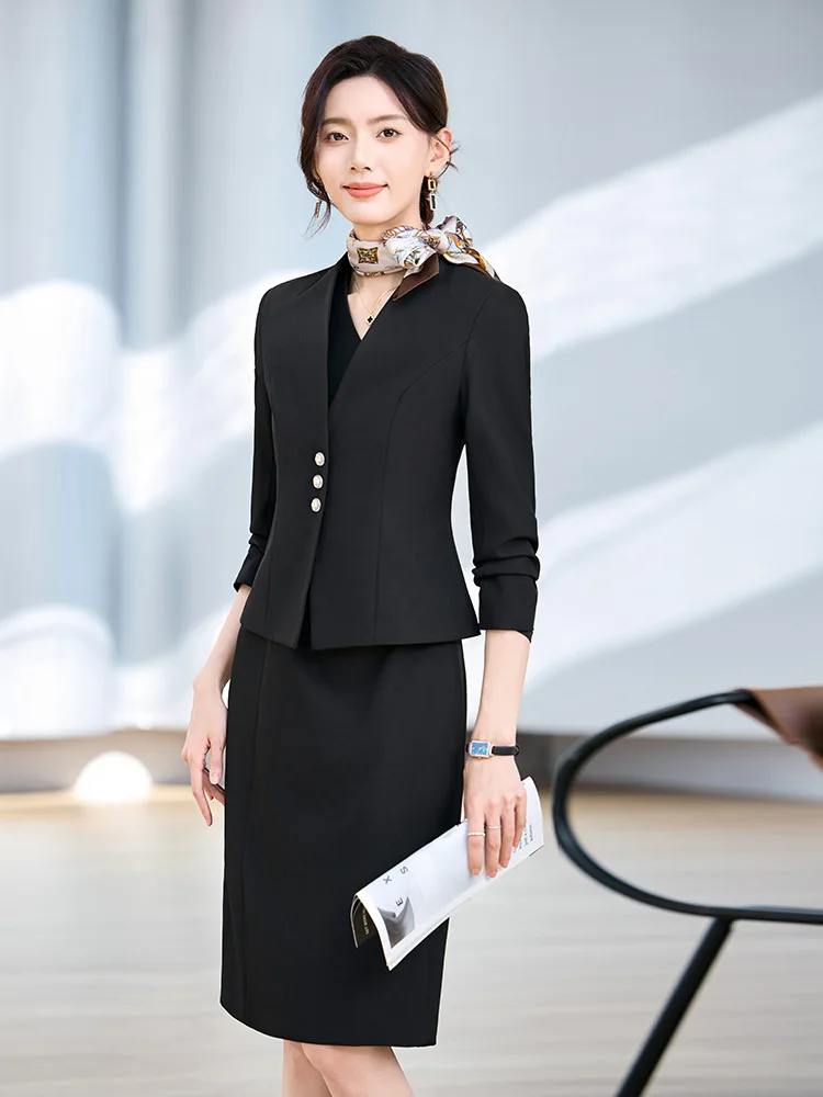 Gray professional skirt suit for women2025Spring new high-end formal attire for interviews and commuting, beauty salon reception