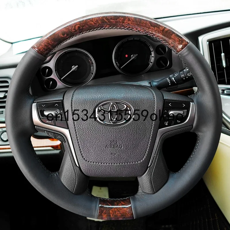 For Toyota Land Cruiser Prado CROWN Hand Stitched Car Steering Wheel Cover Imitation Peach Grain Leather Interior