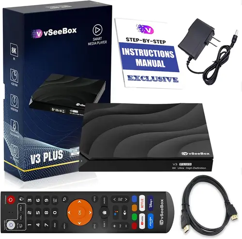 2025 vSeeBox V3 Plus con Control de Voz 4GB RAM 64GB Almacenamiento Fácil de Configurar