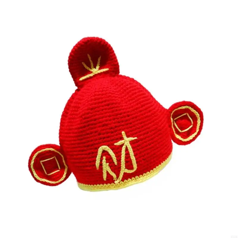 HX6F Traditional God of Fortune Hat Knitted Pullover Hat For Cultural Theme Party Use