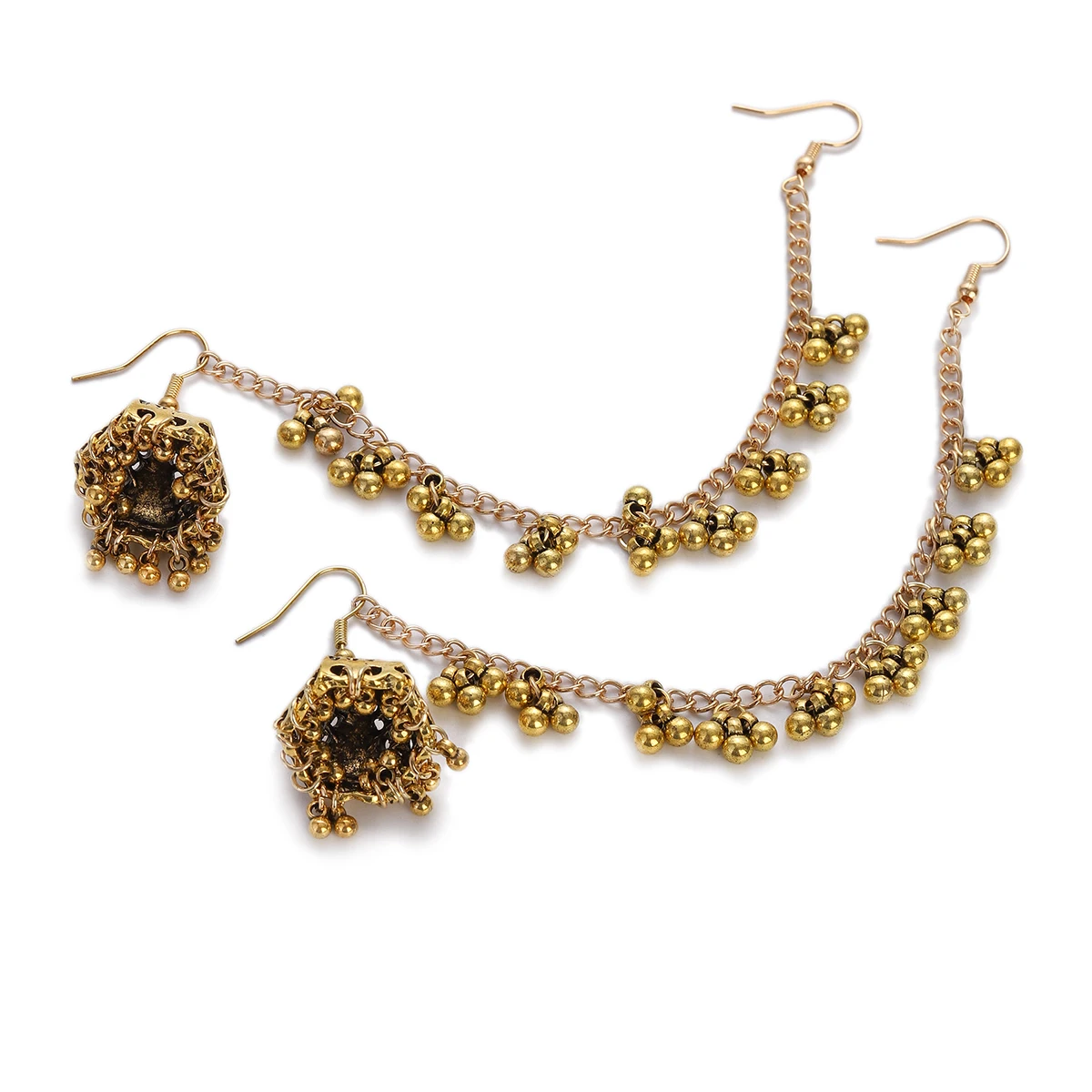 Ethnic Jhumka Retro Silver Color Bell Oorbellen Earrings for Women Bohemian Jewelry Lantern Beads Tassel Wedding Earrings